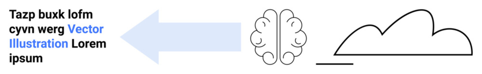 Brain connected to cloud with arrow, emphasizing data transfer, creativity, or innovation. Ideal for tech, cloud computing, education, innovation, artificial intelligence brainstorming simple