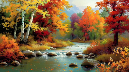 Tranquil River Winding Through Autumn Trees