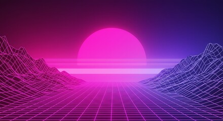Synthwave Sunset Grid AI Generated