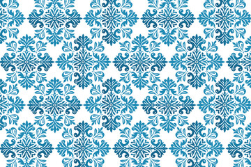 bohemian blue damask seamless design with arabesque floral motifs and classic wrapping elements for fashion and textile

