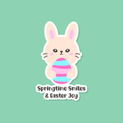 Obraz premium Easter Bunny Holding Egg with Springtime Smiles and Easter Joy Text