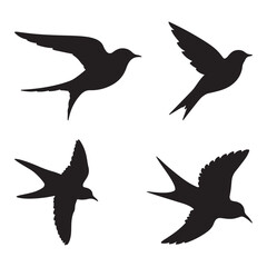Silhouettes of Birds in Flight: Graceful Swallows in Motion White Background 