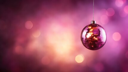 Fototapeta premium A striking disco ball radiating reflections and suspended in a dreamy atmosphere, embodying the essence of nightlife creativity and artistic expression during joyful celebrations.