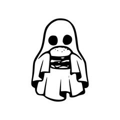 Halloween ghost eating burger vector design