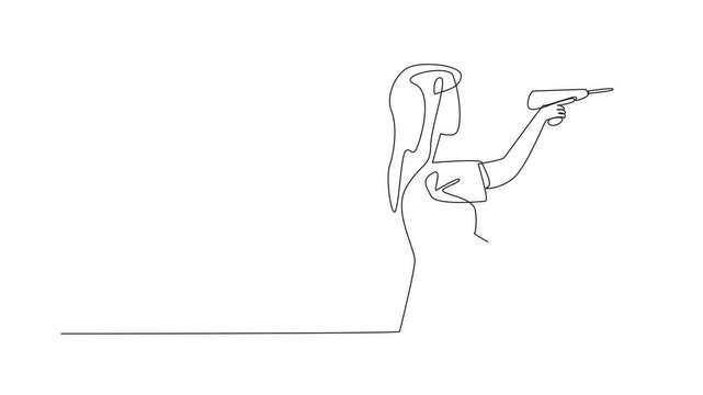 Self drawing animation of single one line drawing man hold teflon pan and making thumbs up gesture. Makes cooking and cleaning easier. Perfectly cooked food. National Teflon Day. Full length animated