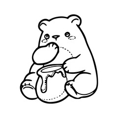 cartoon bear with honey pot outline vector