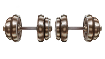 "Pair of Metallic Dumbbells with Textured Grips Isolated on Transparent Background"