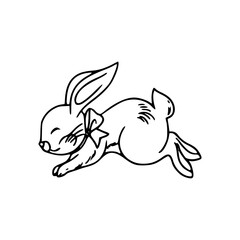 playful rabbit with bow vector art