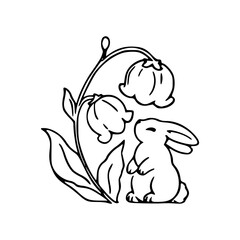 cute rabbit with lily of the valley vector art
