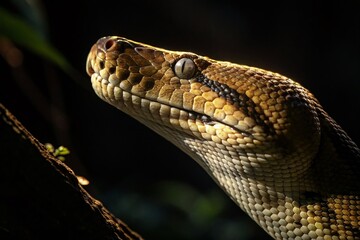 Fototapeta premium Close-Up Silhouette of Python Head, Intricate Scale Patterns, Reptile, Snake, Wildlife