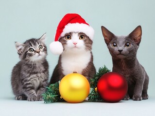 kitten and christmas balls