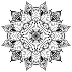 Floral henna or mehndi style mandala design. Decorative pattern in oriental style. Tatoo coloring book page. 