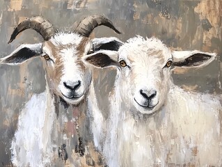 close up of a goat and sheep illustration