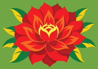 Red Dahlia Flower Illustration on Blue Background