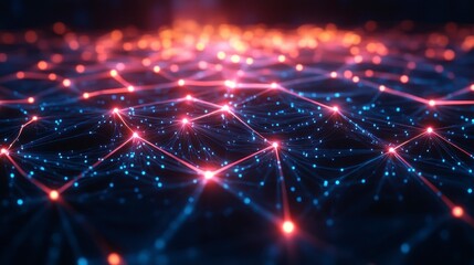 Colorful Network Connections over Dark Background in Abstract Design