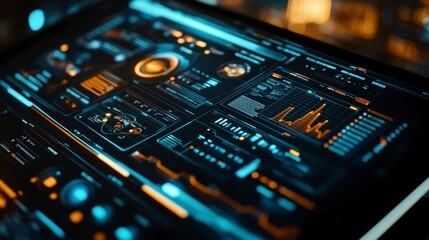 Futuristic Data Interface with Graphs and Metrics Visualization