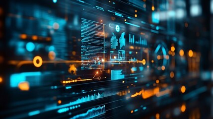 Futuristic Data Visualization with Glowing Digital Interface Elements