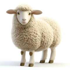 Fototapeta premium An adorable fluffy cartoon sheep stands against a plain white background looking directly at the camera.