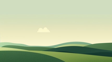 Obraz premium Serene Green Hillscape: A Minimalist Landscape Illustration