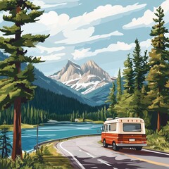 Summer seamless road trip illustrator