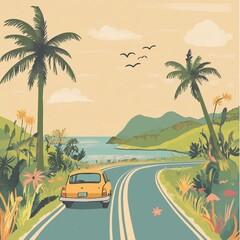 Summer seamless road trip illustrator