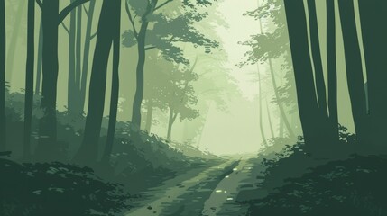Fototapeta premium Misty Forest Path: Serene Greenery and Tranquil Ambiance