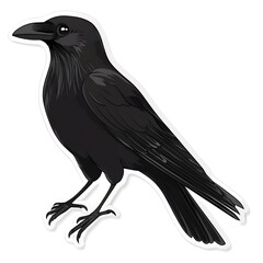 Fototapeta premium Mysterious Raven Illustration: A sleek, black raven with piercing eyes, its feathers meticulously detailed, perches elegantly. A striking digital artwork.