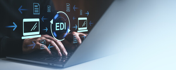 Electronic Data Interchange EDI concept with digital elements.