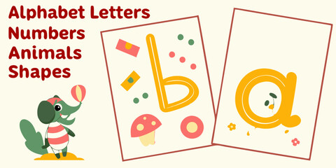 Bright Fun Colorful Engaging Educational Cartoon Alphabet Letters Numbers Animals Shapes Crocodile Learning Flashcards for Preschool Kindergarten Kids Early Education