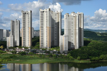 modern buildings in downtown Suwon, South Korea