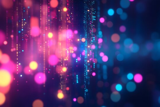 Abstract background with blurred lights in pink blue and purple colors.