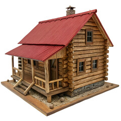 Rustic log cabin model isolated on transparent background