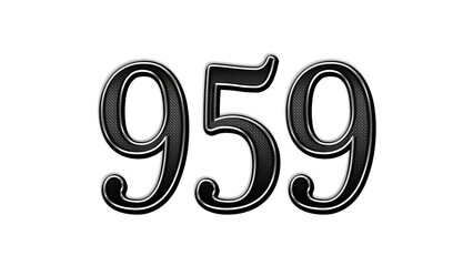 black metal 3d design of number 959 on white background.