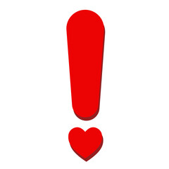Red Heart Exclamation Point Love, Warning, Attention, Passion