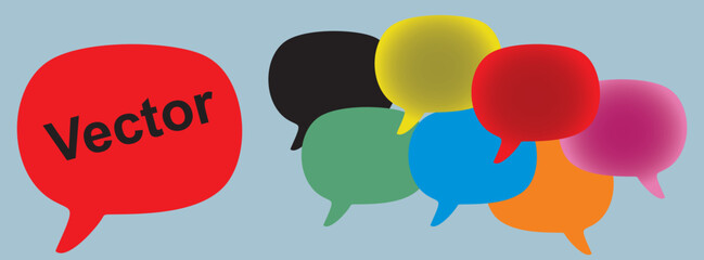 Colorful speech bubbles illustrate linguistic diversity. Many colorful speech bubbles overlap. Represent global communication. Conversation, dialogue between different cultures. Image shows