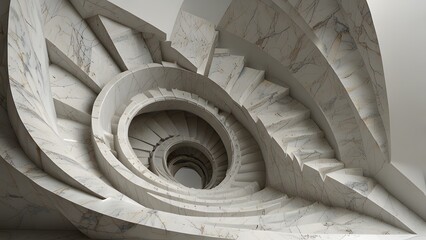 Fototapeta premium Minimalist Marble Spiral Staircase 3D Render on White Studio Background