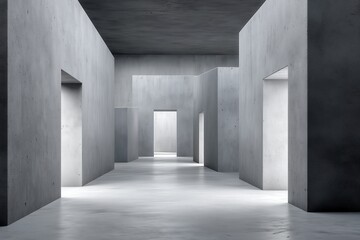 Fototapeta premium Modern gray corridor with doors and minimalist design.