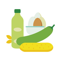  zucchini bread next to raw ingredients.