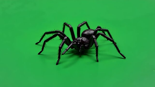 Spider on a green screen background, ideal for compositing, animation, and creative projects requiring customizable footage of a spider with a clear background.