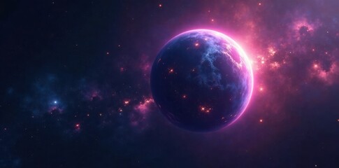 Iridescent gas giant planet suspended in starry darkness, stars, nebula