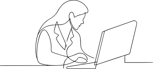 continues line one line art labor day female women office worker vector illustration