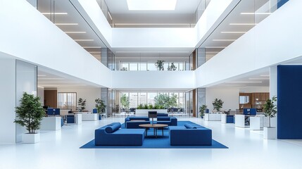 Fototapeta premium Modern Open Office Interior with Spacious Layout, Minimalist Design, and Stylish Furnishings for Collaborative Work Environment