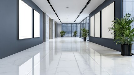 Obraz premium Modern Gallery Space with Large Blank Frames and Natural Light in a Contemporary Building
