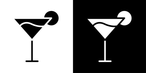 Martini glass icons vector set in solid flat style