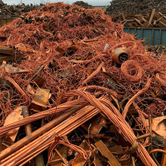 A pile of scrap copper wire for recycling