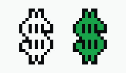 set dollar symbol pixel art icon vector illustration.