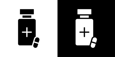 Pill bottle icons vector set in solid flat style