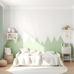 Mock up wall in child room interior. Interior scandinavian style. 3d rendering, 3d illustration Generative AI