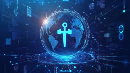 Global network connection, abstract technology, graphic earth