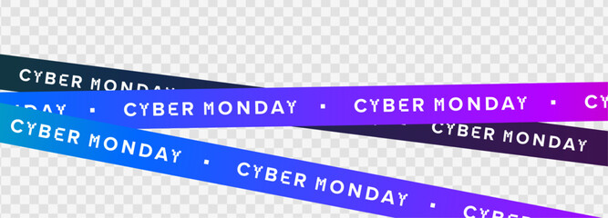 Obraz premium Cyber Monday tape with blue violet gradient. Clean vibrant sale ribbon with bold text on transparent background. Use for ecommerce promo, banners, ads. Vector illustration